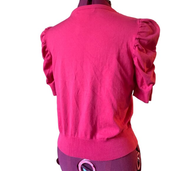 AUGUST SILK - Button Up Cardigan Puffed ruched sleeves - Melon Pink - medium - Picture 4 of 8